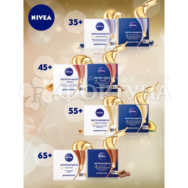 Крем для лица Nivea 50 мл Энергия молодости+Ревитализация Дневной 55+