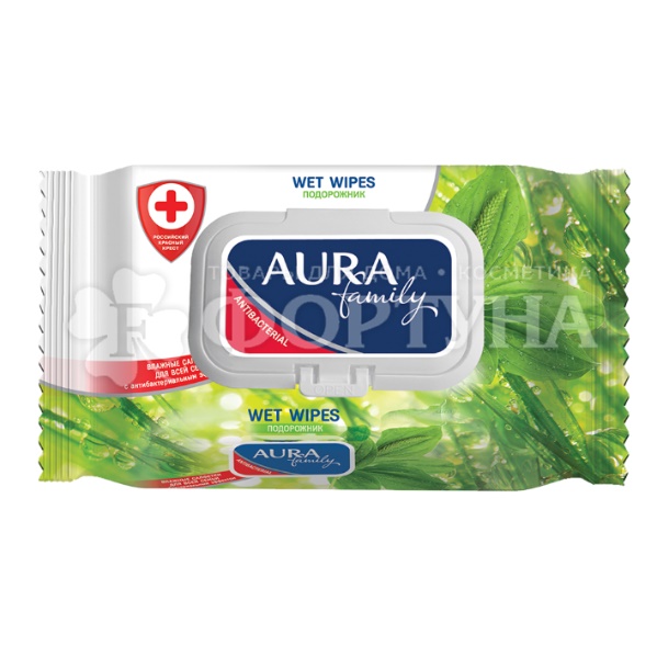 Салфетки влажные AURA 120 шт Антибактериальные с крышкой