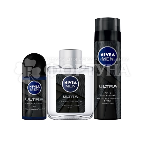 Набор Nivea Ультра в косметичке мужской (пена для бритья + лосьон после бритья + дезодорант)