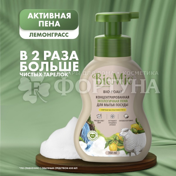 Моющее средство для посуды BioMio 350 мл Лемонграсс Активная пена