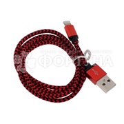 Кабель Luazon Lightning 1 м USB, оплетка, красный