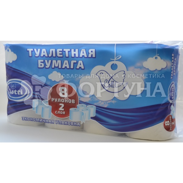 Туалетная бумага Lotti 8 шт 2х-слойная белая