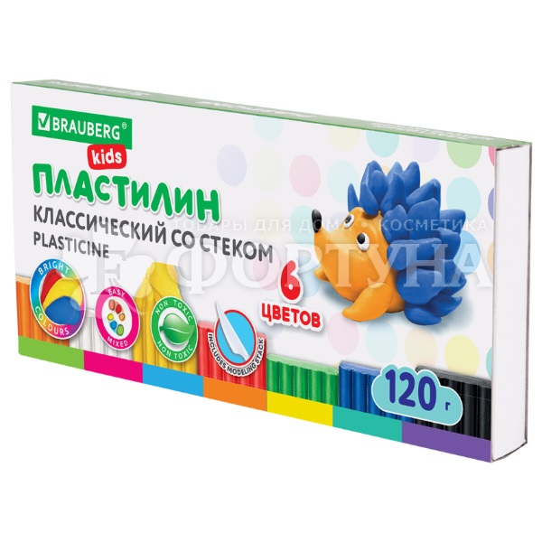 Пластилин Brauberg 120 г KIDS 6 цветов со стеком