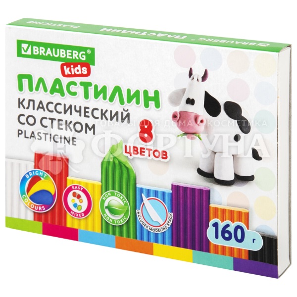 Пластилин Brauberg 160 г KIDS 8 цветов со стеком