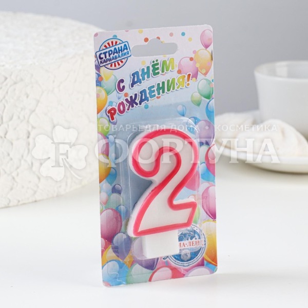 Свеча для торта цифра ''2'' Микс