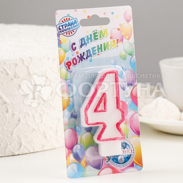 Свеча для торта цифра ''4'' Микс