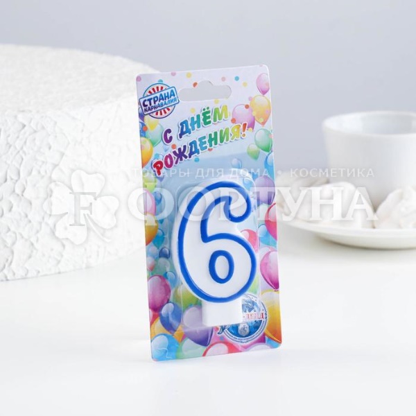 Свеча для торта цифра ''6'' Микс