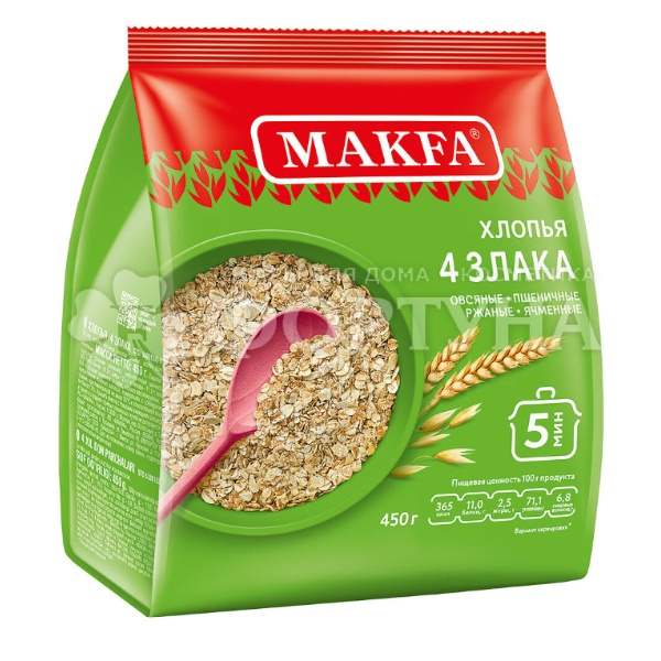 Хлопья MAKFA 450 г из 4-х злаков мягкая упаковка