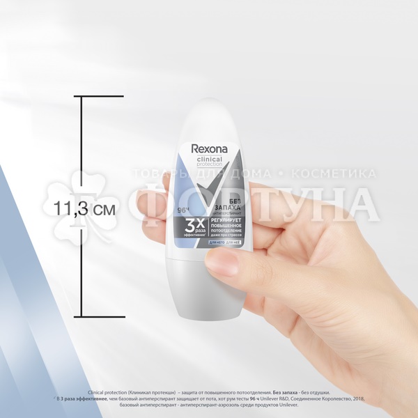 Дезодорант роликовый Rexona Clinical Protection 50 мл Без запаха
