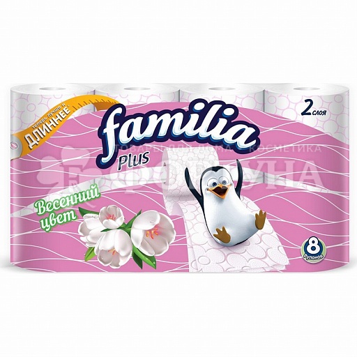 Туалетная бумага Familia Plus 8 шт 2х-слойная Весенний цвет