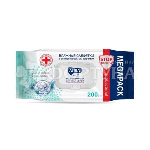 Салфетки влажные AURA Family 200 шт с клапаном