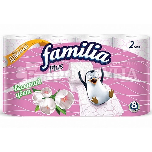 Туалетная бумага Familia Plus 8 шт 2х-слойная Весенний цвет