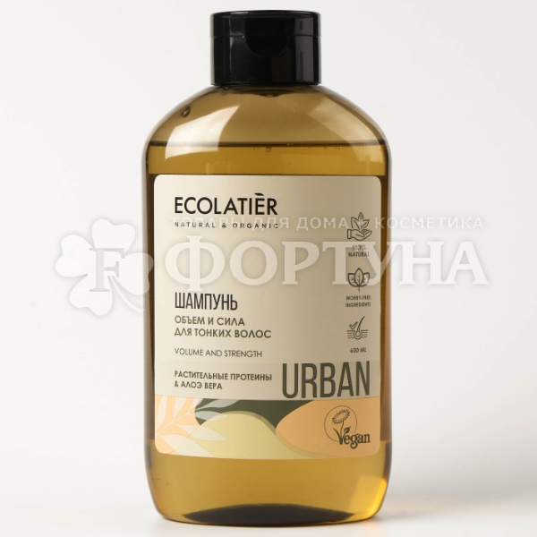 Шампунь EcoLatier 600 мл Объем и сила для тонких волос Растительные протеины и алоэ вера