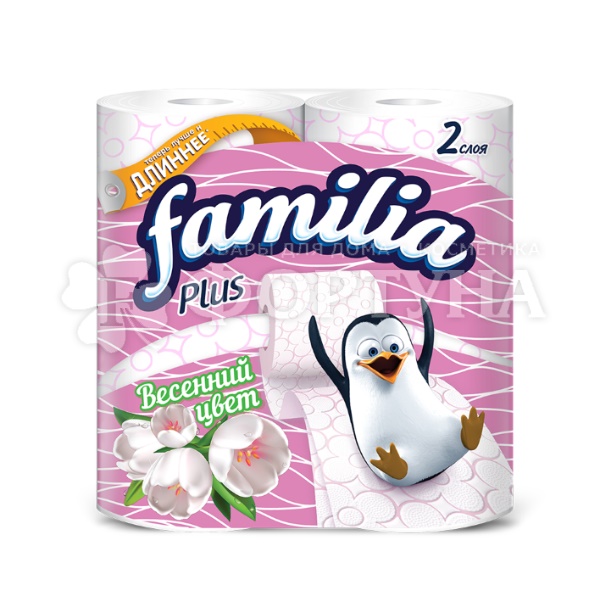 Туалетная бумага Familia Plus 4 шт 2х-слойная Весенний цветок