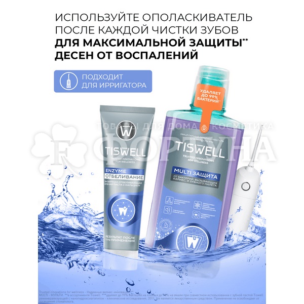 Ополаскиватель для полости рта TISWELL 500 мл Multi защитаот кариеса, налета, неприятного запаха и зубного камня