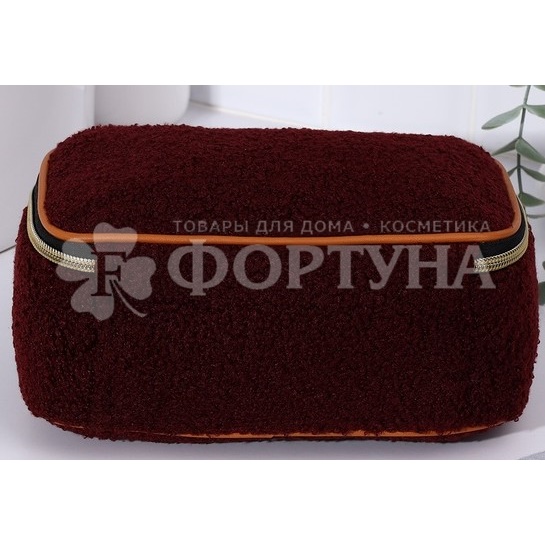 Косметичка-сундучок  плюшевая с ручкой бордовая 20см*9см*14см