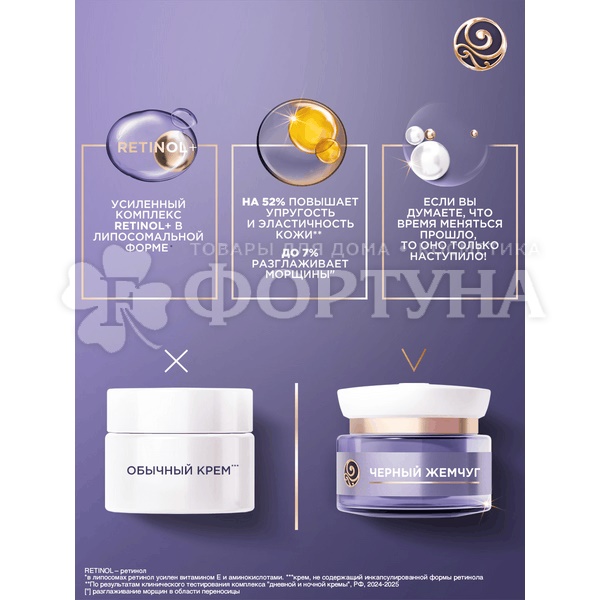 Крем-маска Черный жемчуг 50 мл Ночная RETINOL+ Витамины Е и В3 70+