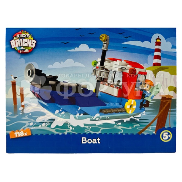 Конструктор 118 деталей Kids Brick's Лодка
