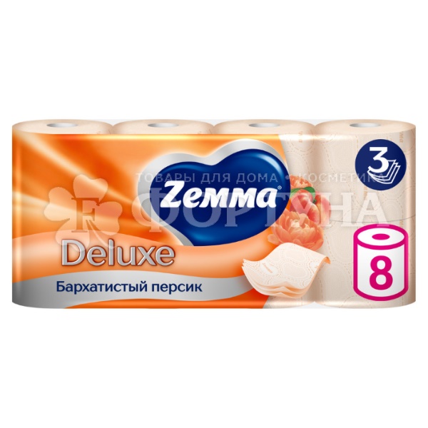 Туалетная бумага ZEMMA Deluxe 8 шт 3-х слойная Персик