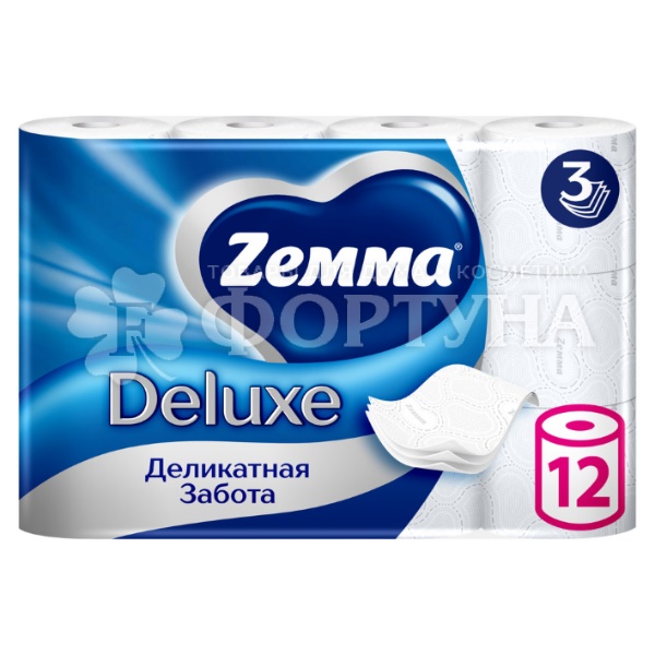 Туалетная бумага ZEMMA Deluxe 12 шт 3-х слойная Белая