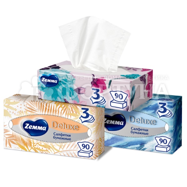Салфетки бумажные ZEMMA Deluxe 90 шт 3-х слойные Дизайн