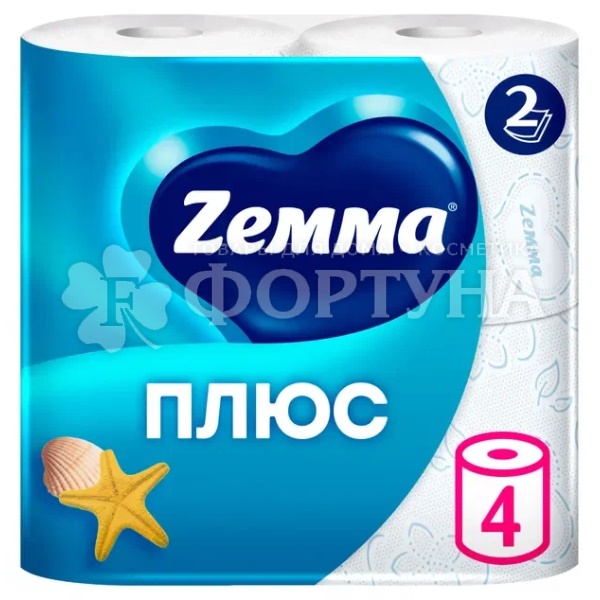 Туалетная бумага ZEMMA Plus 4 шт 2-х слойная Свежесть океана
