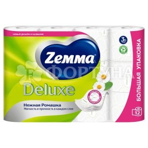 Туалетная бумага ZEMMA Deluxe 12 шт 3-х слойная Ромашка