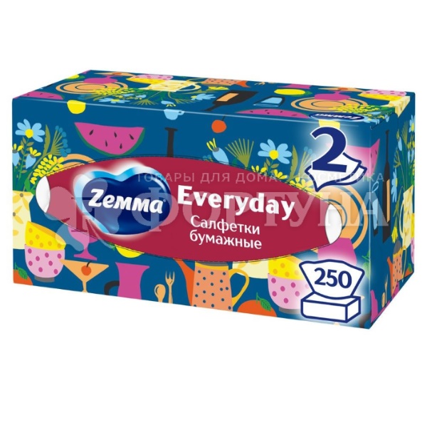 Салфетки бумажные ZEMMA 250 шт Евридей в коробке
