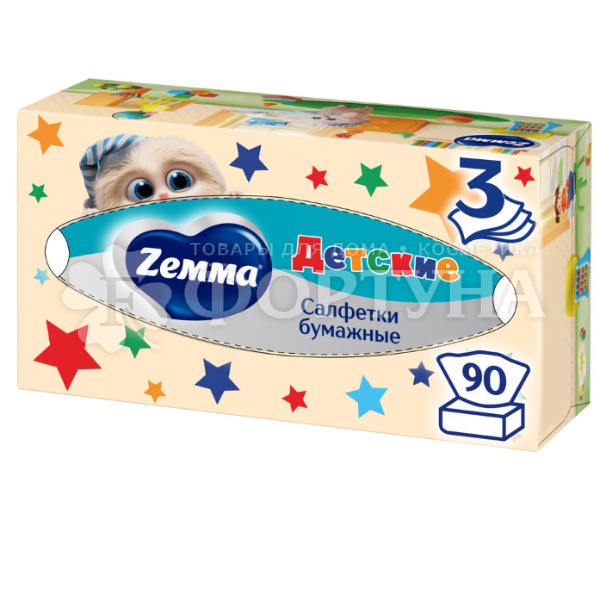 Салфетки бумажные ZEMMA 90 шт Кидс