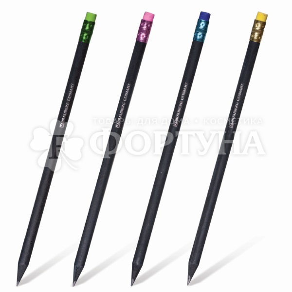 Карандаш чернографитный Brauberg Black Wood НВ ластик,заточеный