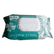 Салфетки влажные AURA 144 шт Антибактериальные с клапаном