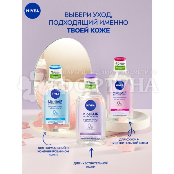 Мицеллярная вода Nivea 400 мл 3в1 Освежающая для нормальной кожи