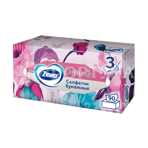Салфетки бумажные Zewa Deluxe 90 шт 3-х слойные Дизайн