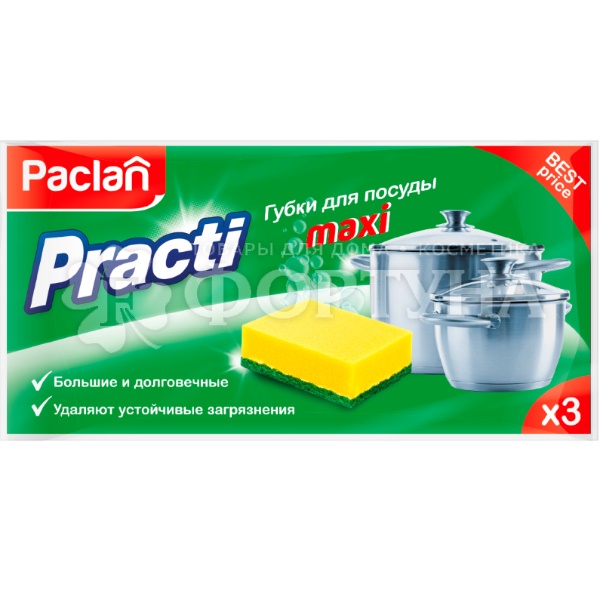 Губка для посуды PACLAN 3 шт Practi Maxi