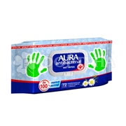 Салфетки влажные AURA 72 шт Антибактериальные ромашка с крышкой