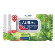 Салфетки влажные AURA 120 шт Антибактериальные с крышкой