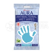 Салфетки влажные AURA 15 шт Антибактериальные алоэ стикер